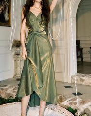 Green Bodycon Dress Spaghetti Strap V-Neck Chiffon Satin Sleeveless Prom Dress ED01760