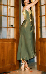 Green Bodycon Dress Spaghetti Strap V-Neck Chiffon Satin Sleeveless Prom Dress ED01760