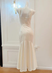 Elegant White Mermaid Square Neck Satin Prom Dress Birthday Dress ED01759