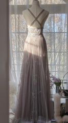 Gray Purple A-Line V Neck Tulle Lace Long Prom Dress Gorgeous Evening Dress ED01765