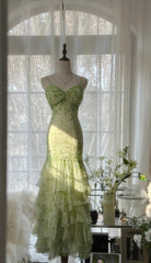 Fairytale Green Mermaid Gown 🍀Sweetheart Chiffon&Beaded Layed Prom Dress for Graduation&Quinceanera ED01769