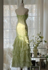 Fairytale Green Mermaid Gown 🍀Sweetheart Chiffon&Beaded Layed Prom Dress for Graduation&Quinceanera ED01769