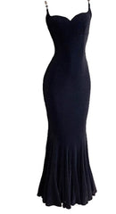 Elegant Spaghetti Strap Black Mermaid Backless Prom Dress ED01770