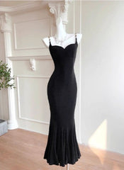Elegant Spaghetti Strap Black Mermaid Backless Prom Dress ED01770