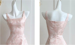 Pink A-Line Vintage Butterfly Embroidered Satin Prom Dress Birthday DressED01772