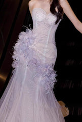 Light Purple Mermaid Sweetheart Neck Tulle Sequin Prom Dress Quinceaña Ball Dress Wedding Dress ED01773
