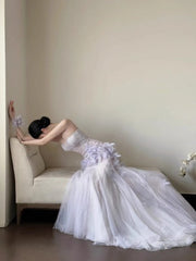 Light Purple Mermaid Sweetheart Neck Tulle Sequin Prom Dress Quinceaña Ball Dress Wedding Dress ED01773