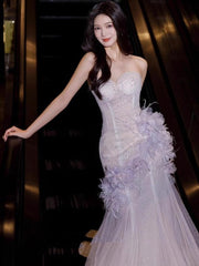 Light Purple Mermaid Sweetheart Neck Tulle Sequin Prom Dress Quinceaña Ball Dress Wedding Dress ED01773