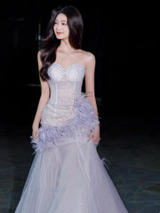 Light Purple Mermaid Sweetheart Neck Tulle Sequin Prom Dress Quinceaña Ball Dress Wedding Dress ED01773