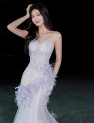 Light Purple Mermaid Sweetheart Neck Tulle Sequin Prom Dress Quinceaña Ball Dress Wedding Dress ED01773