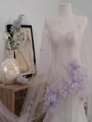 Light Purple Mermaid Sweetheart Neck Tulle Sequin Prom Dress Quinceaña Ball Dress Wedding Dress ED01773