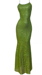Vintage Green Sheath Spaghetti Strap Sequined Prom Dress Birthday Dress ED01774