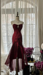 Vintage Red Mermaid Strapless Chiffon Prom Dress Graduation Prom Dress ED01775
