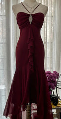 Vintage Red Mermaid Strapless Chiffon Prom Dress Graduation Prom Dress ED01775
