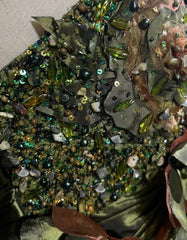 Dark Green Retro Mermaid Irregular Neckline Satin Beaded Long Prom Dress Birthday Graduation Prom Dress ED01776