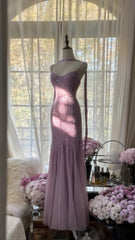 💜Elegant Retro Purple Mermaid Gown for Prom&Party✨Sparking Squins Beaded Tulle&Chiffon Evening Gown ED01778