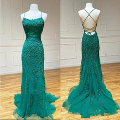Sky Blue A-Line Spaghetti Strap Backless Elegant Tulle Applique Long Prom Dress ED01780
