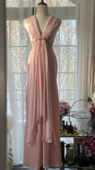 Gentle Pink Sheath Chiffon Ribbon V-neck Simple Prom Dress ED01782