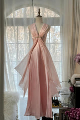 Gentle Pink Sheath Chiffon Ribbon V-neck Simple Prom Dress ED01782