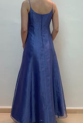 Vintage Spaghetti Strap Blue Tulle Beaded Prom Dress ED01783