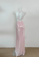 Light Pink V Neck Sheath Sequined Prom Dress Birthday Dress ED01786
