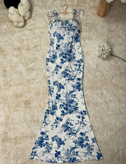 Gentle Print Spaghetti Strap Chiffon Mermaid Prom Dress ED01787