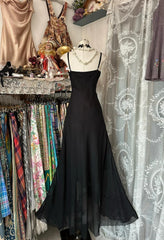 Elegant Black Spaghetti Strap Mermaid Chiffon Prom Dress ED01788