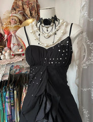 Elegant Black Spaghetti Strap Mermaid Chiffon Prom Dress ED01788