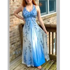 Vintage Gradient Purple Sheath Halter Neck Satin Prom Dress with Beaded Appliques ED01791