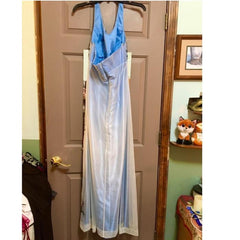 Vintage Gradient Purple Sheath Halter Neck Satin Prom Dress with Beaded Appliques ED01791