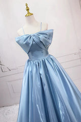 Blue Sweet A-Line Spaghetti Strap Satin Long Prom Dress Evening Party Dress ED01794