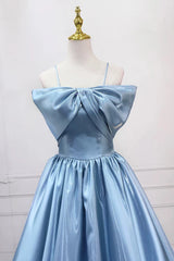 Blue Sweet A-Line Spaghetti Strap Satin Long Prom Dress Evening Party Dress ED01794