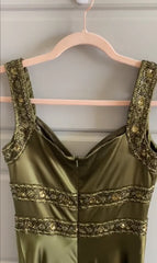 Olive Green Mermaid Spaghetti Straps Satin Beaded Long Prom Dress Evening Dress ED01795