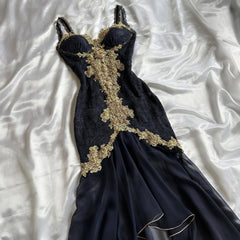 Black Elegant Sweetheart Neck Lace Chiffon Spaghetti Strap Sequin Prom Dress ED01796