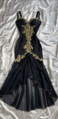 Black Elegant Sweetheart Neck Lace Chiffon Spaghetti Strap Sequin Prom Dress ED01796