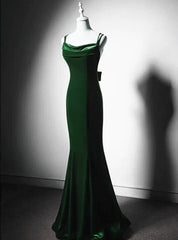 Dark Green Vintage Mermaid Velvet Spaghetti Straps Long Prom Dress ED01803