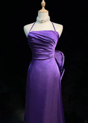Purple Spaghetti Strap Satin Prom Dress Backless Evening Gown ED01807