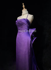 Purple Spaghetti Strap Satin Prom Dress Backless Evening Gown ED01807