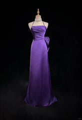 Purple Spaghetti Strap Satin Prom Dress Backless Evening Gown ED01807