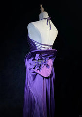 Purple Spaghetti Strap Satin Prom Dress Backless Evening Gown ED01807
