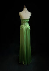 Green Spaghetti Strap Sheath Satin Beaded Prom Dress Evening Gown ED01808