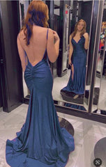 Royal Purple Mermaid Gown 💜Glitter Satin Backless Prom Dress with Slits for Formal Events &Quinceanera ED01809