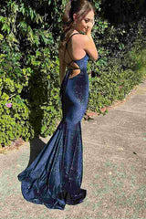 Gorgeous Backless Mermaid V-Neck Sleeveless Velvet Long Prom Dress ED01810