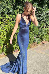 Gorgeous Backless Mermaid V-Neck Sleeveless Velvet Long Prom Dress ED01810