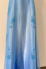 Gorgeous Spaghetti Straps Vintage Beading Applique Gradient Blue Sleeveless Long Graduation Prom Dress  Birthday Dress ED01816