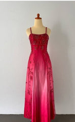 Gorgeous Spaghetti Straps Vintage Beading Applique Gradient Blue Sleeveless Long Graduation Prom Dress  Birthday Dress ED01816