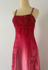 Gorgeous Spaghetti Straps Vintage Beading Applique Gradient Blue Sleeveless Long Graduation Prom Dress  Birthday Dress ED01816