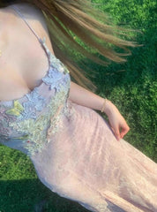 Purple Sweet Lace Applique Spaghetti Strap Mermaid Sleeveless Long Birthday Prom Dress Adult Ceremony Graduation Prom Dress ED01817