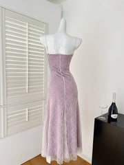 Purple Sweet Lace Applique Spaghetti Strap Mermaid Sleeveless Long Birthday Prom Dress Adult Ceremony Graduation Prom Dress ED01817