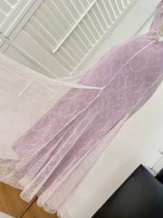 Purple Sweet Lace Applique Spaghetti Strap Mermaid Sleeveless Long Birthday Prom Dress Adult Ceremony Graduation Prom Dress ED01817